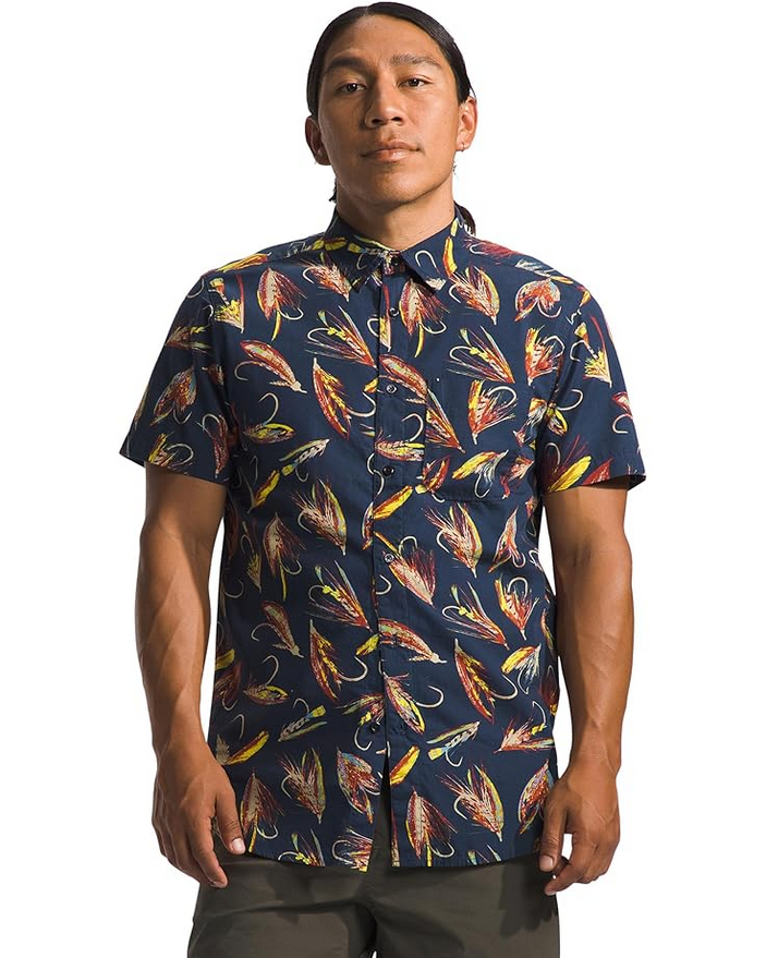 The North Face Mens Short Sleeve Baytrail Pattern Shirt Summit Navy Hand Tied Fly Print