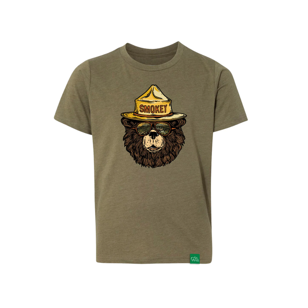 Wild Tribute Kid's Smokey the Groovy Bear Short Sleeve Tee Military