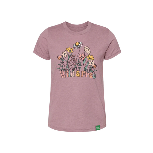 Wild Tribute Kid's Wild and Free Flower Tee Orchid Heather