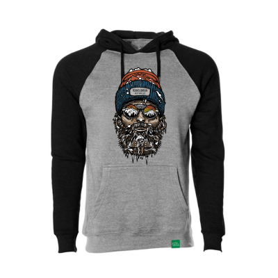 Wild Tribute Men's Iceman Mountainman Hooded Pullover Nickel Body Grey Sleeves