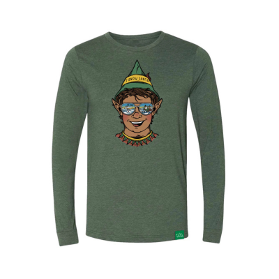 Wild Tribute Men's MIami Vice Elf Long Sleeve Poly Cotton Blend Shirt Forest Green Christmas Helper