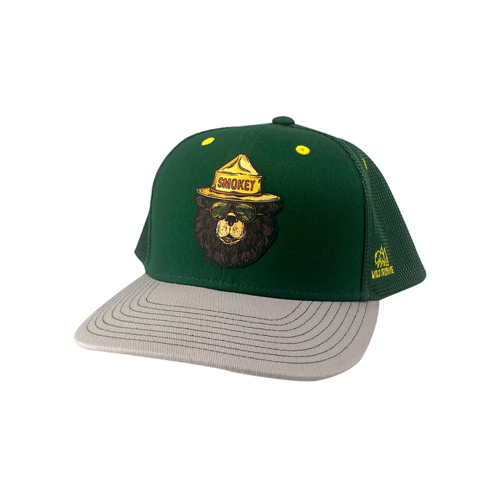 Wild Tribute Smokey the Groovy Bear 6 Panel Snapback Hat Deep Green/Grey