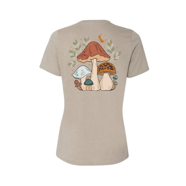 Wild Tribute Women's Mushrooms Relaxed T-Shirt Stone 2